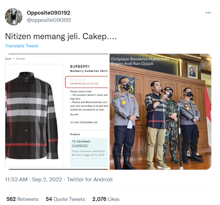 Outfit mewah Brigjen Andi Rian