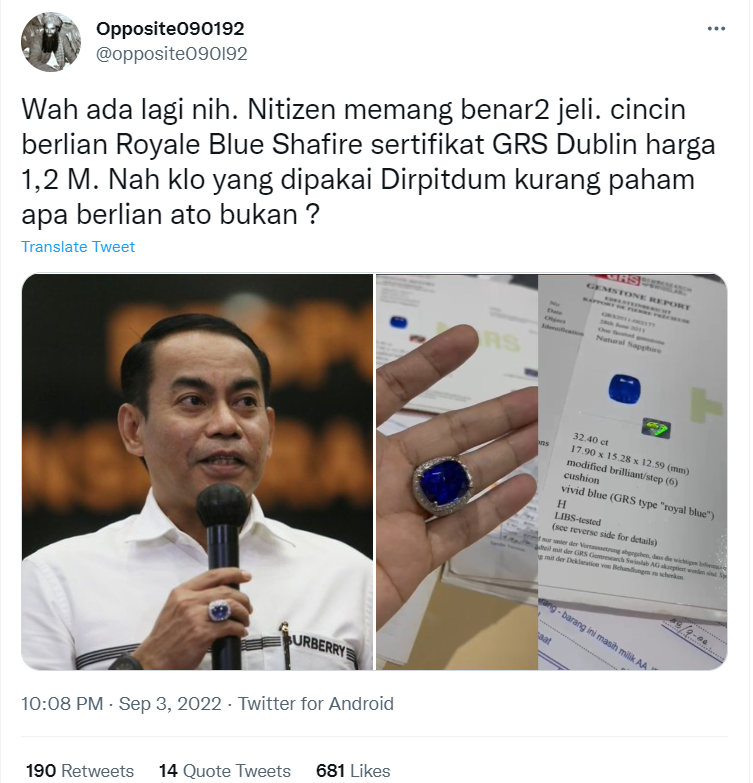 Outfit mewah Brigjen Andi Rian