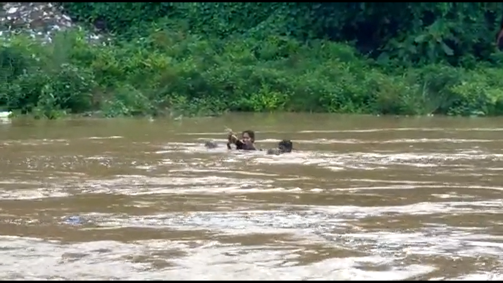 Demi Ikut Ujian, Siswa Ini Nekat Seberangi Sungai yang Meluap