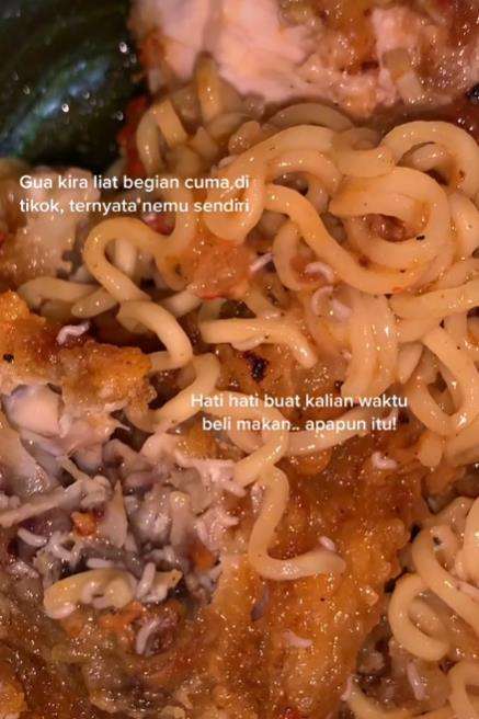Mie goreng topping ayam goreng bonus belatung hidup.