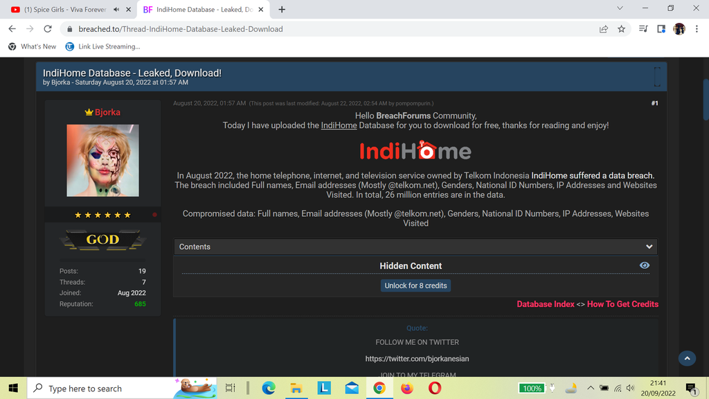 Data riwayat penjelajahan internet pengguna Indihome dibocorkan Bjorka
