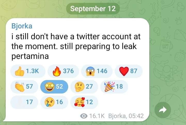 Grup Telegram Bjorkaism yang digunakan Bjorka untuk berkomunikasi yang dia beli dari Agung