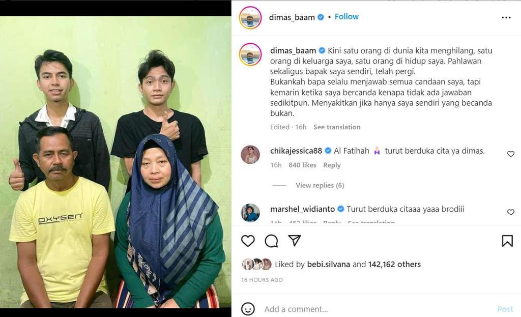 Unggahan haru Dimas Ahmad