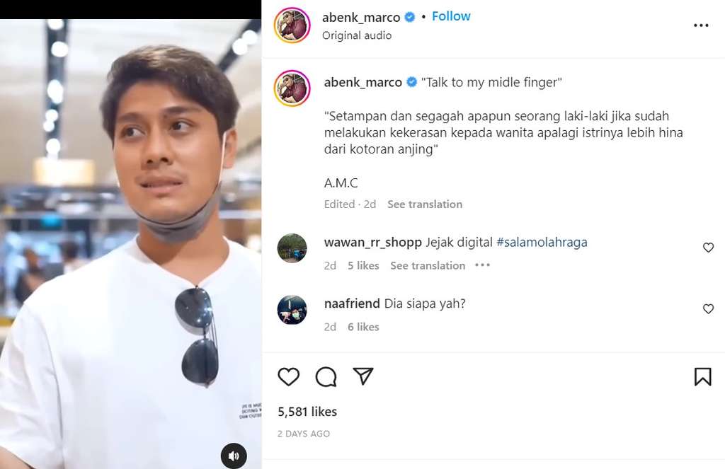 Unggahan Abenk Marco soal Rizky Billar Unggahan Abenk Marco soal Rizky Billar