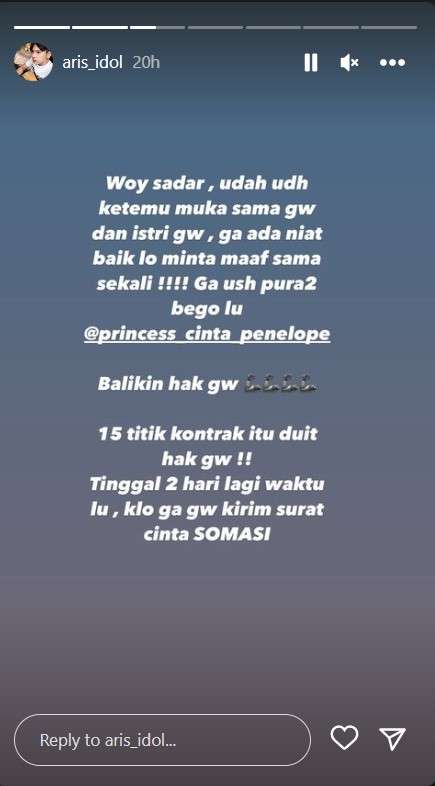 Unggahan Aris Idol ke Cinta Penelope