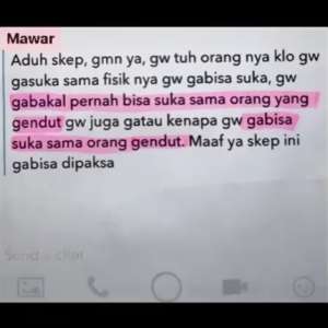 Tangkapan layar chat dari Mawar untuk Stefan.