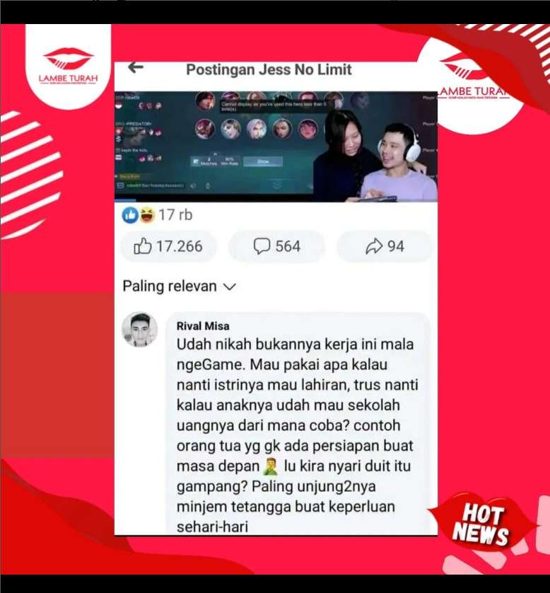 komentar nyinyir netizen ke Jess No Limit komentar nyinyir netizen ke Jess No Limit