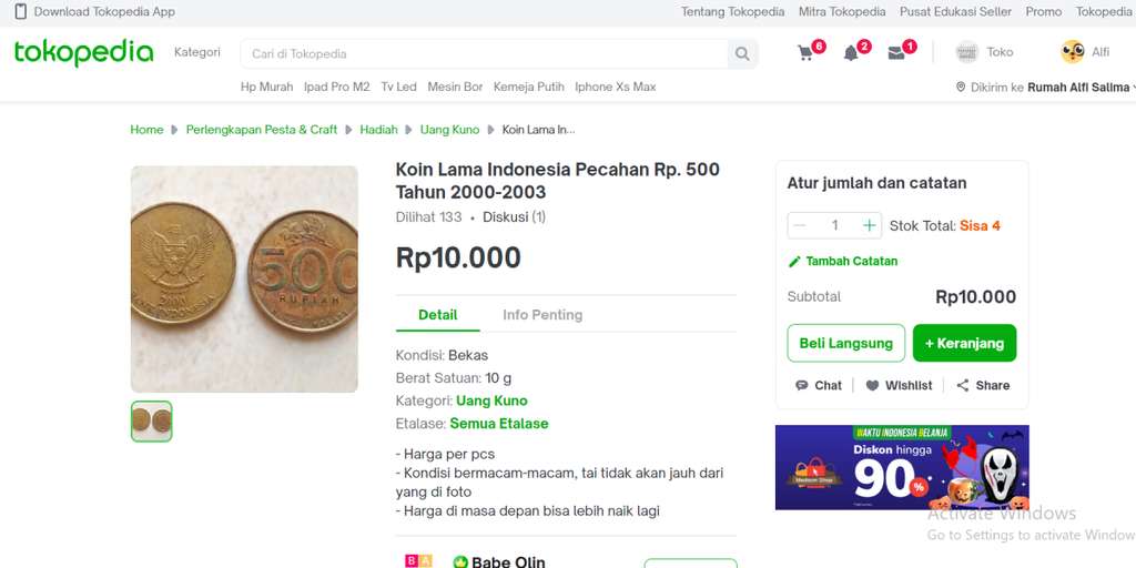 Uang koin Rp500.
