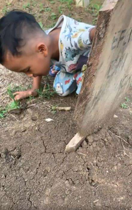 Momen bocah panggil-panggil ayah yang sudah dimakamkan.