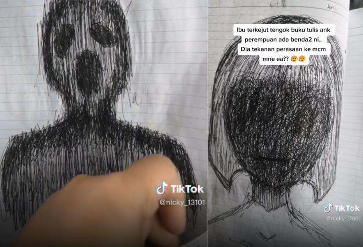 Periksa buku PR anak, ibu terkejut temukan gambar menyeramkan.