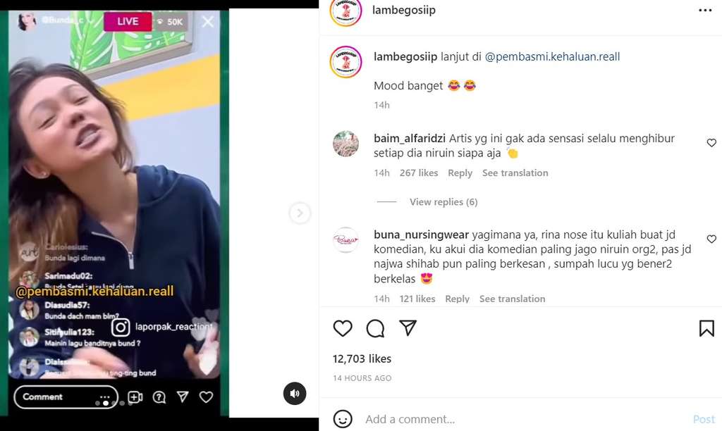 Rina Nose memparodikan Bunda Corla