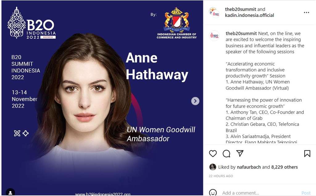 Anne Hathaway hadir di B20 di Bali