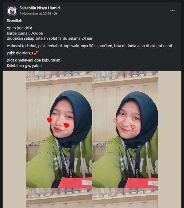 Heboh gadis tawarkan jasa kirim doa dijamin terkabul.