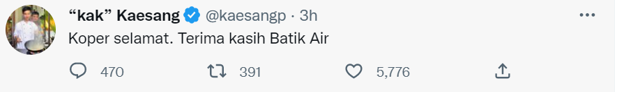 Kaesang Sudah Dapatkan Koper yang Nyasar ke Medan: Terima Kasih Batik Air