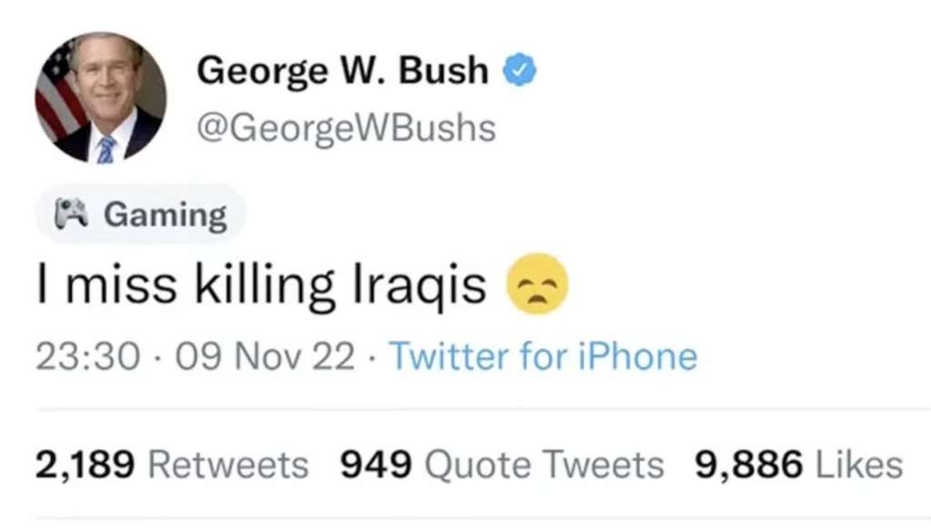 Akun plasu George Bush menyatakan rindu membunuh orang Irak Akun plasu George Bush menyatakan rindu membunuh orang Irak