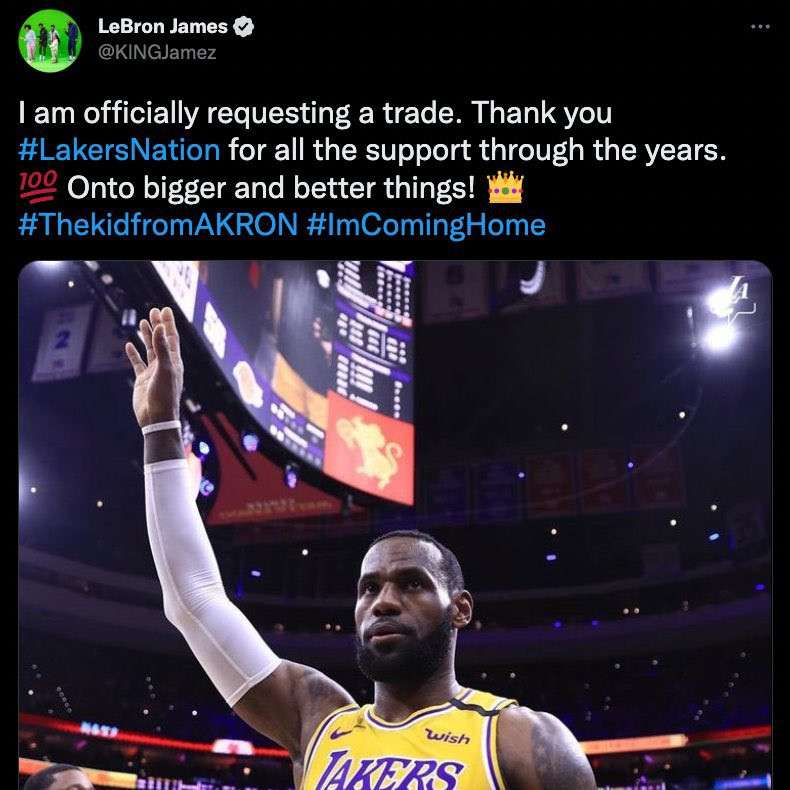 Akun plasu LeBron James, pemain LA Lakers yang menyatakan dia ingin pindah dari Lakers Akun plasu LeBron James, pemain LA Lakers yang menyatakan dia ingin pindah dari Lakers