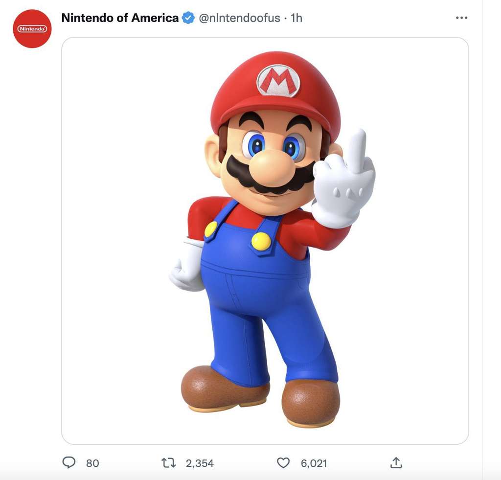 Akun plasu Nintendo, Mario, mengacungkan jari tengah Akun plasu Nintendo, Mario, mengacungkan jari tengah