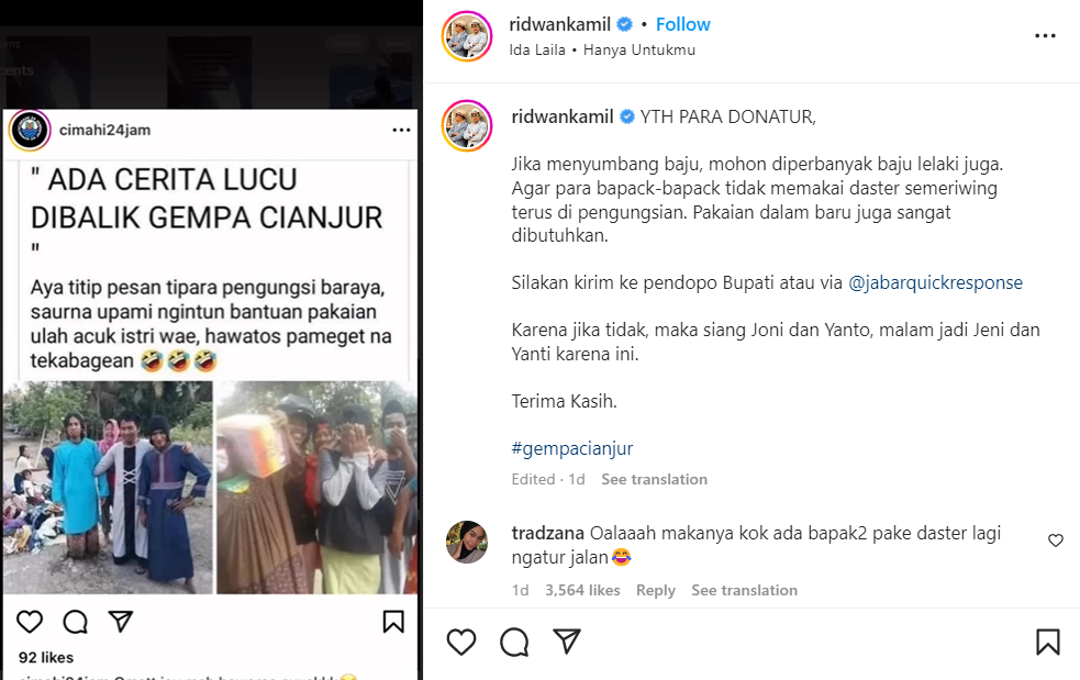 Viral Video Bapak-bapak Korban Gempa Cianjur Terpaksa Pakai Daster