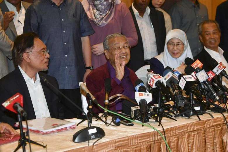 Anwar Ibrahim dan Mahathir Mohammad saat berkoalisi dalam Pakatan Harapan