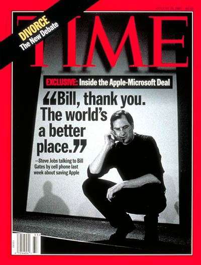 Time mengabadikan saat Stve Jobs menelepon Bill Gates berterimnakasih atas pertolongannya ke Apple
