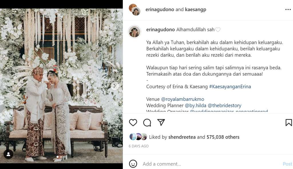 Unggahan Erina Gudono