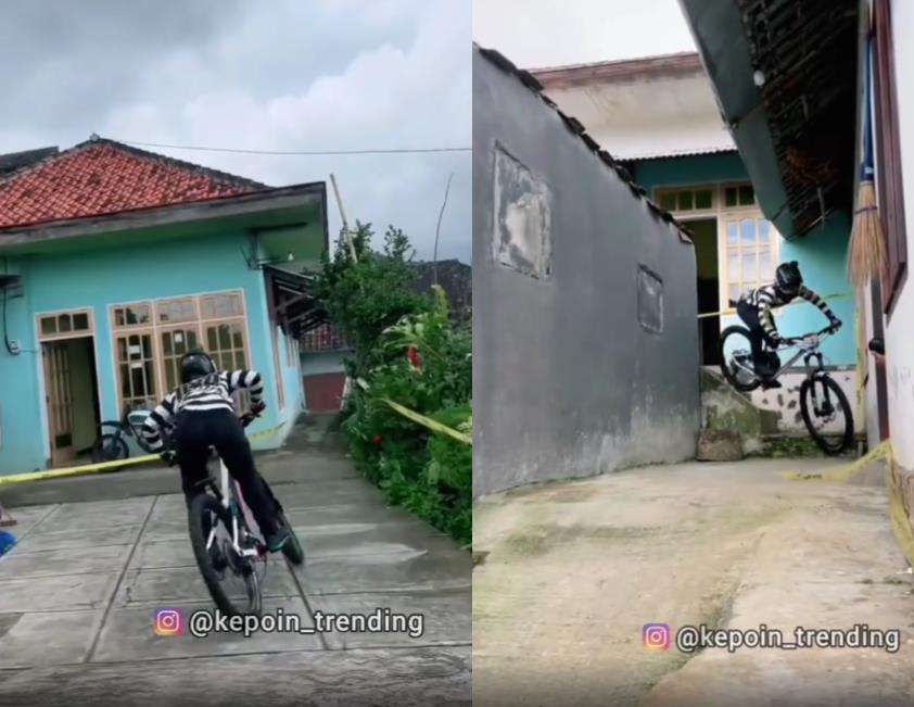 Viral lomba downhill treknya di tengah kampung.