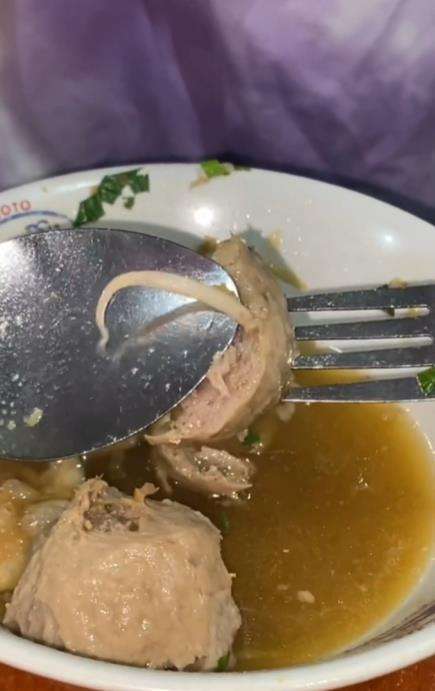 Makan bakso temukan benda panjang mirip ekor binatang.