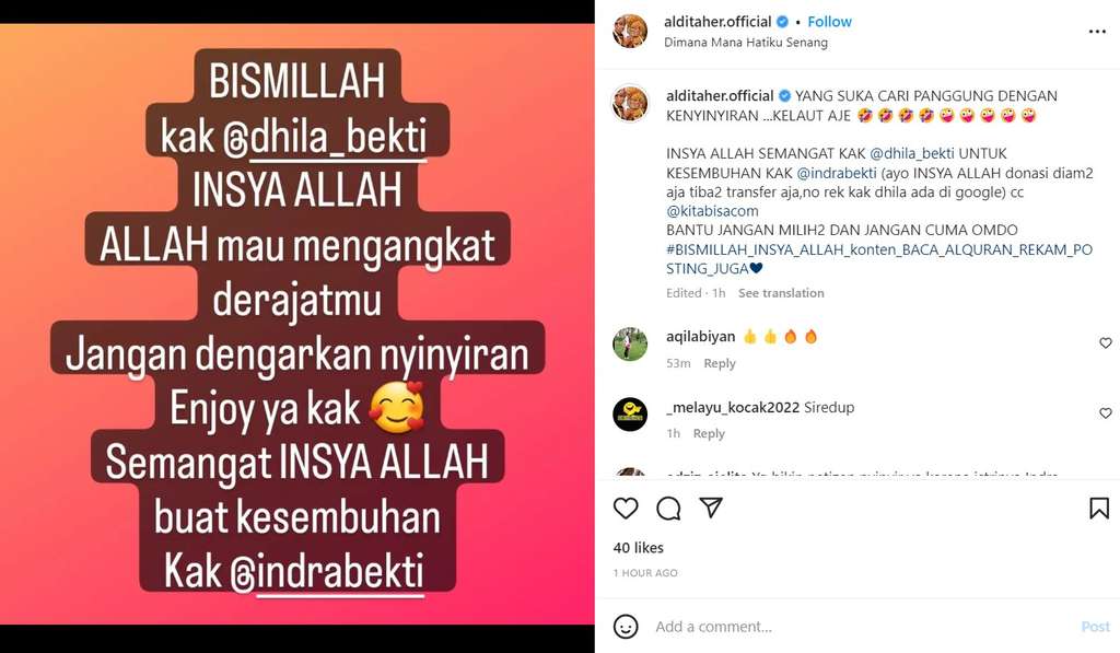 Dukungan buat istri Indra Bekti