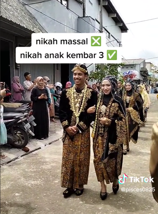 Viral Pernikahan Wanita Kembar 3 bak Nikah Massal