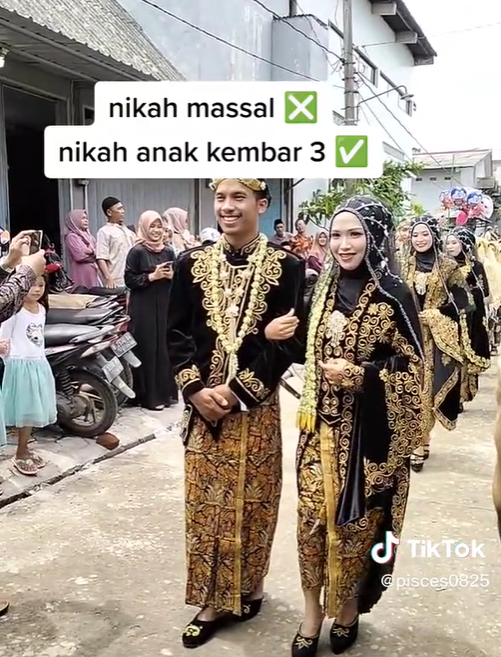 Viral Pernikahan Wanita Kembar 3 bak Nikah Massal