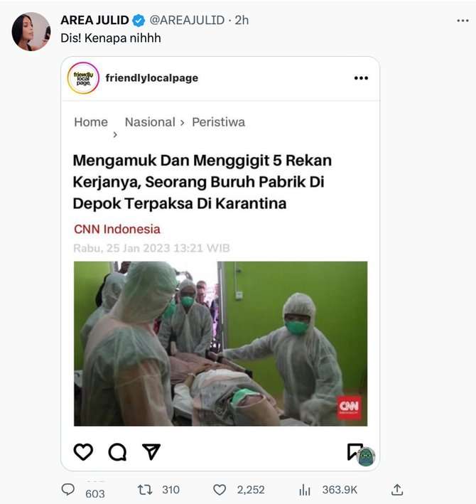 Cek Fakta: Buruh Pabrik di Depok Dikarantina Usai Ngamuk dan Gigit 5 Rekannya
