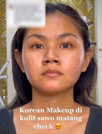 Makeup Korean Look pada wajah berkulit sawo matang dan bruntusan.