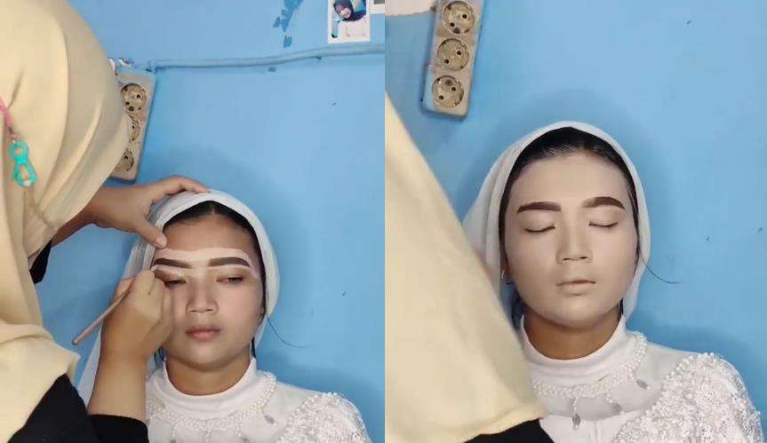 Rias pengantin dengan tampilan makeup Korean look.
