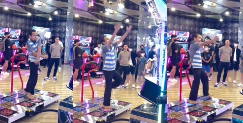 Aksi viral bapak-bapak santuy nge-dance di mal.