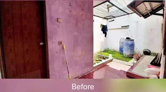 Desain rumah jadul tipe 45 jadi hunian modern bertema industrial dengan desain split level.