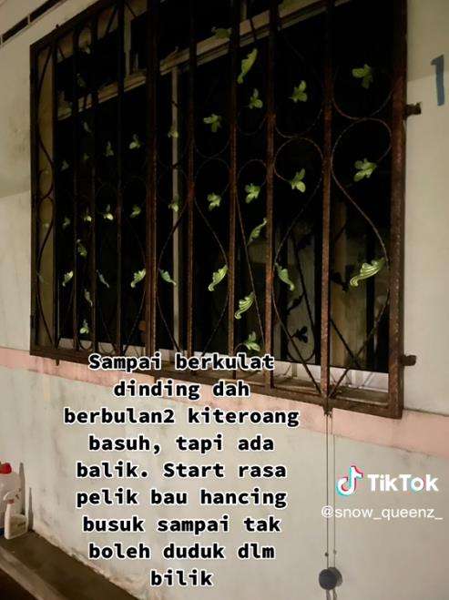 Jendela rumah basah oleh cairan hitam berbau busuk.
