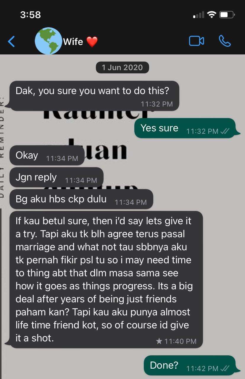 Tangkapan chatting Qoyum dengan sahabat perempuan yang jadi istrinya.