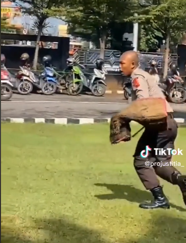 Polisi Pede Pasang Muka Sangar saat Latih Anjing, Ujungnya Malah Kabur