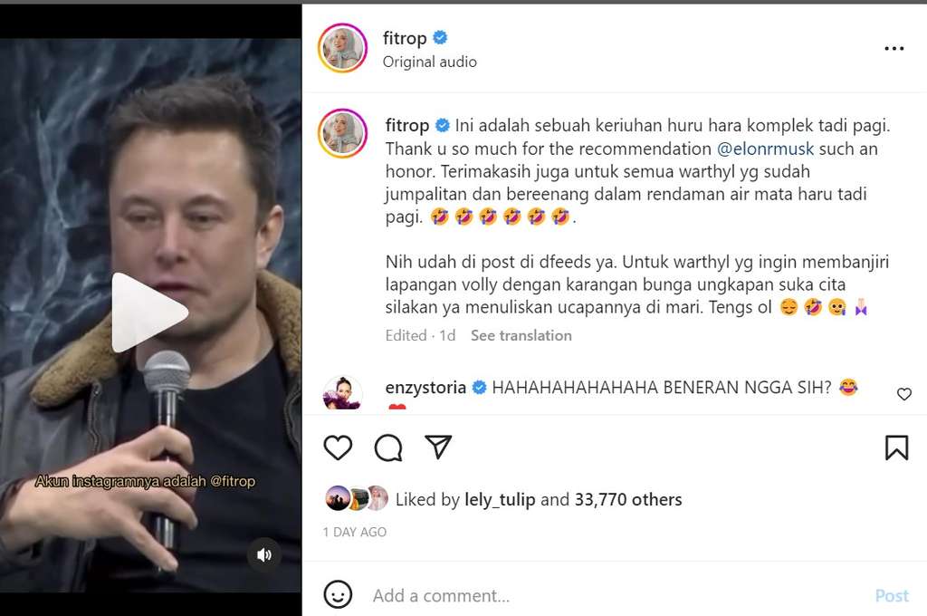 Video unggahan Fitri Tropica