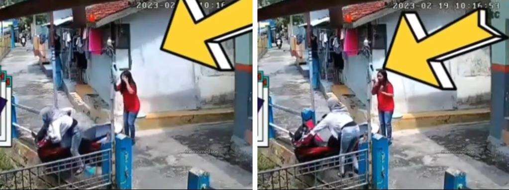 Cewek naik motor matik hampir jatuh ke sungai.