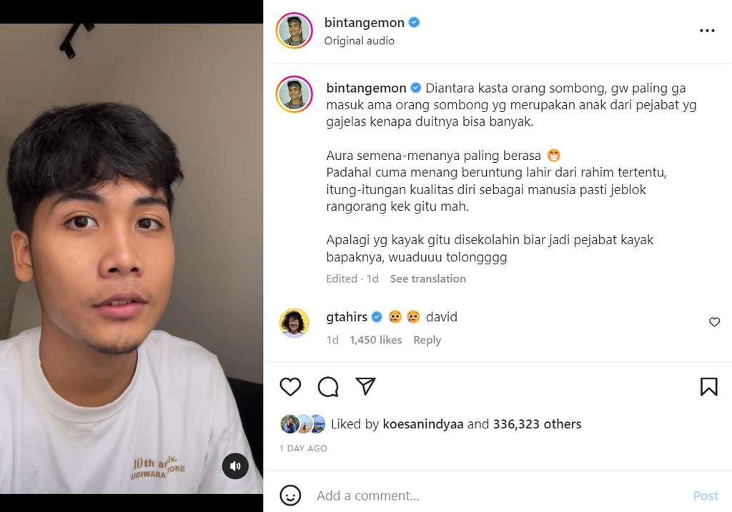 Komentar Bintang Emon soal Mario Dandy