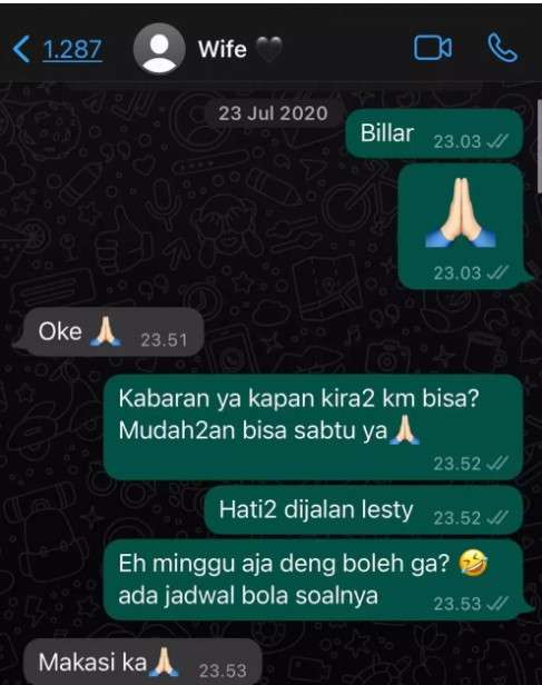 Chat Rizky Billar ke Lesti Kejora