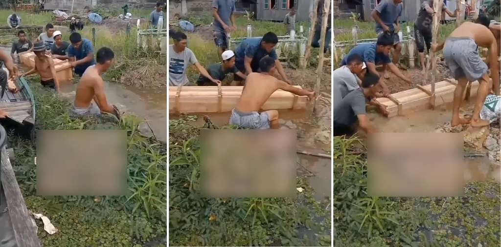 Viral warga kuburkan jenazah saat pemakaman kebanjiran.