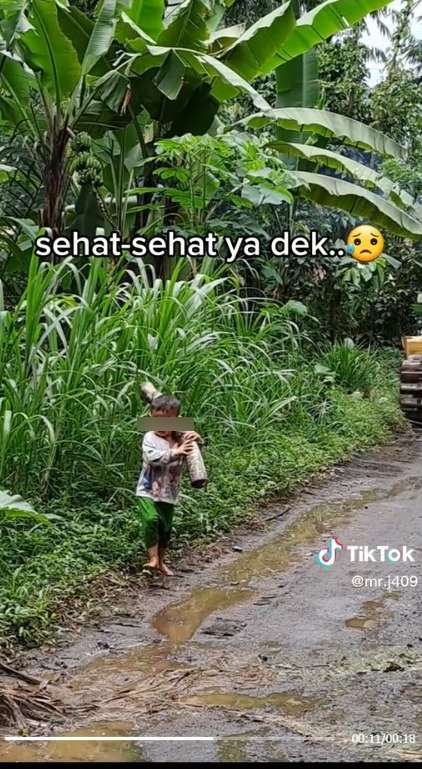Dikuatkan Keadaan, Bocah Panggul Kayu Tanpa Alas Kaki di Jalan Becek dan Semak-Semak