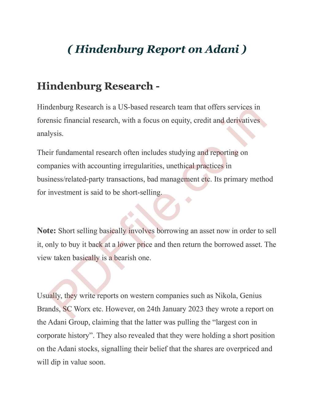 Laporan Hindeburg Reseacrh soal Adani Grup dalam bentuk PDF