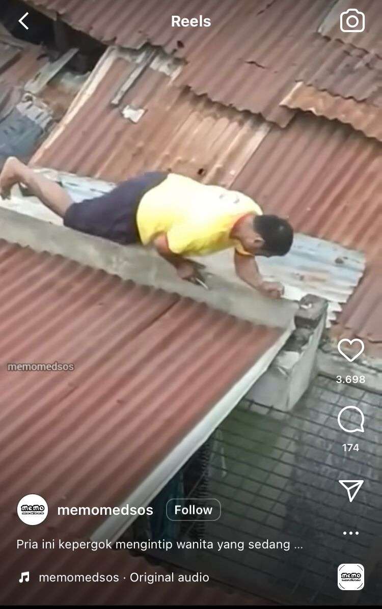 Viral Video Orang Kepergok Ngintip di Atas genteng, Diteriakin Langsung Ngibrit Turun