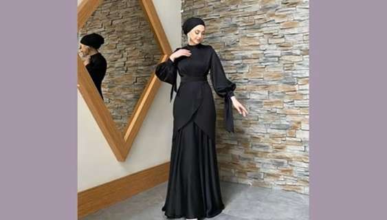 Gaun Bridesmaid Satin Model Lengan Balon
