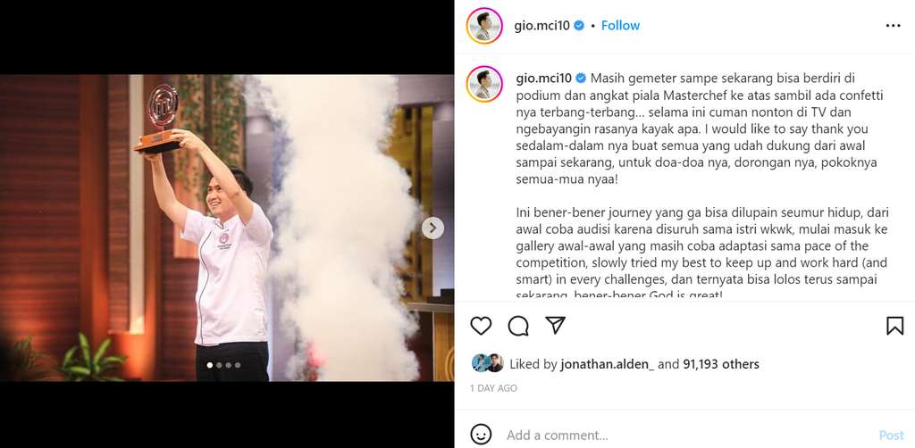 Gio juara MasterChef Indonesia ke 10