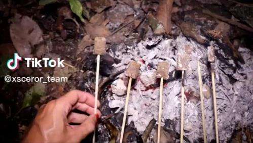 Tengah malam iseng bakar terasi di tengah hutan.