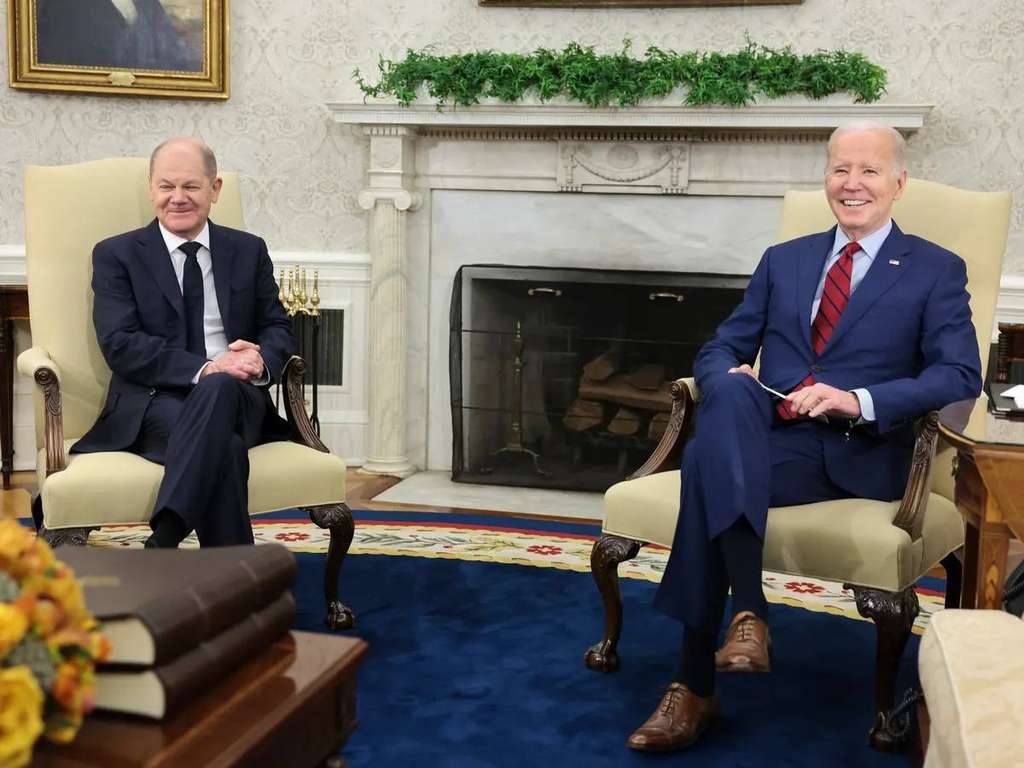 Presiden Joe Biden tengah menjamu Kanselir Jerman Olaf Scholz. Presiden Joe Biden tengah menjamu Kanselir Jerman Olaf Scholz.